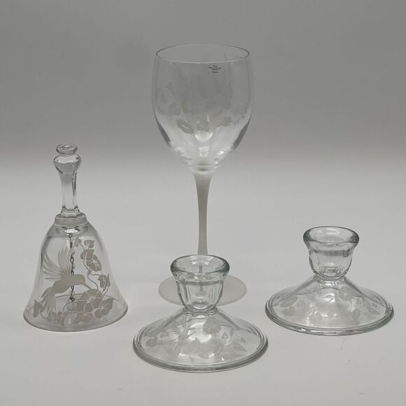 AVON Lot Set of 4 Lead Crystal Wine Goblet Glass Bell Candlestick Holders Footed - Picture 1 of 16